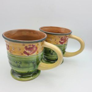 Cardinal Inc. Hand Painted Mugs Tuscan Floral Design Big Coffee Mugs